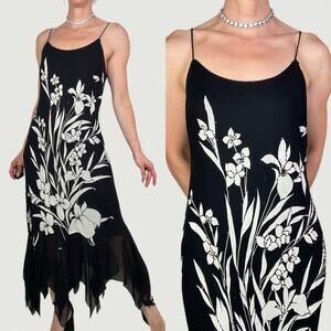 Eva Blue beaded floral slip dress maxi slipdress fairy cocktail Y2K vintage M